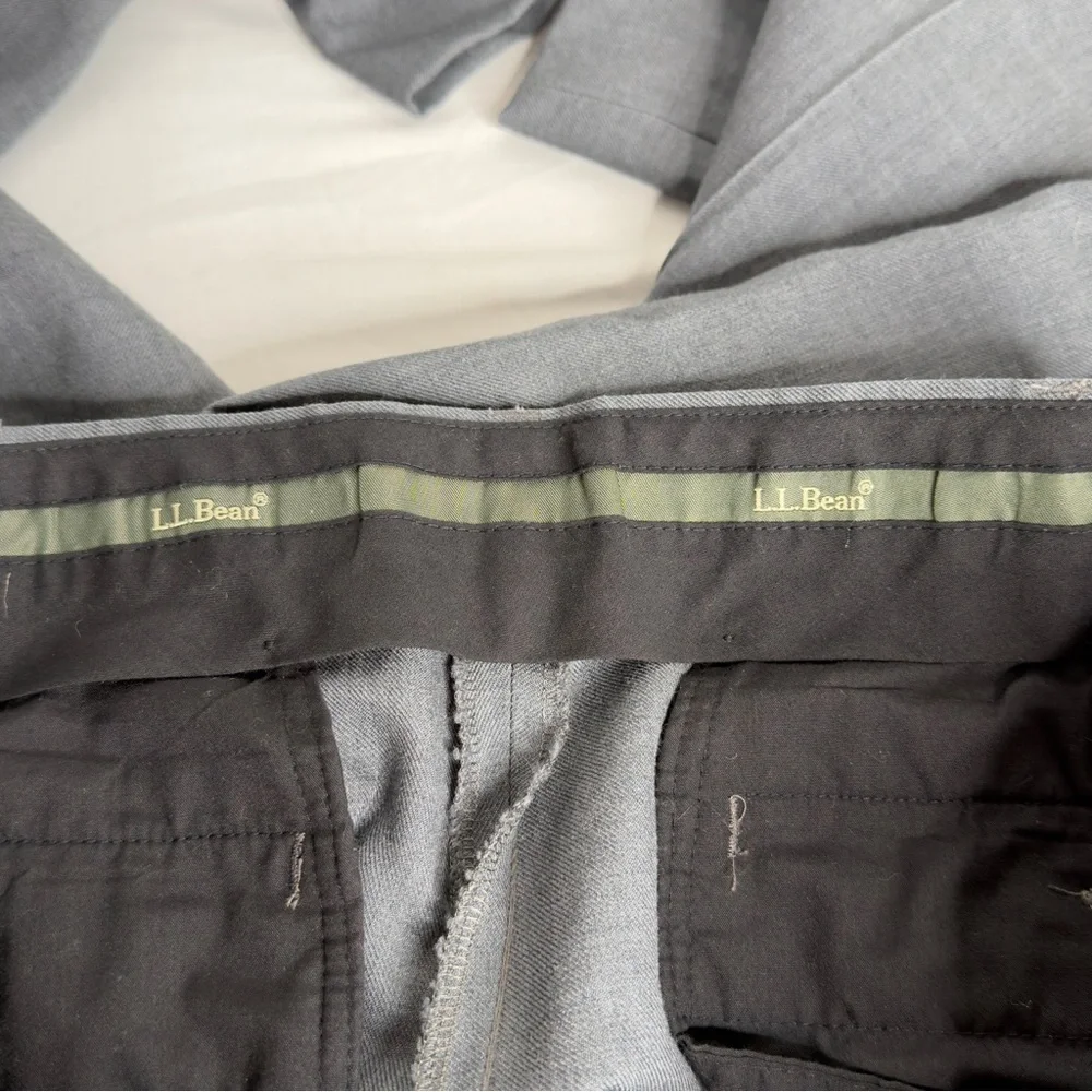 LL Bean Classic Fit Trousers Mens 34x27 Gray Good Flat Front Wool Pants